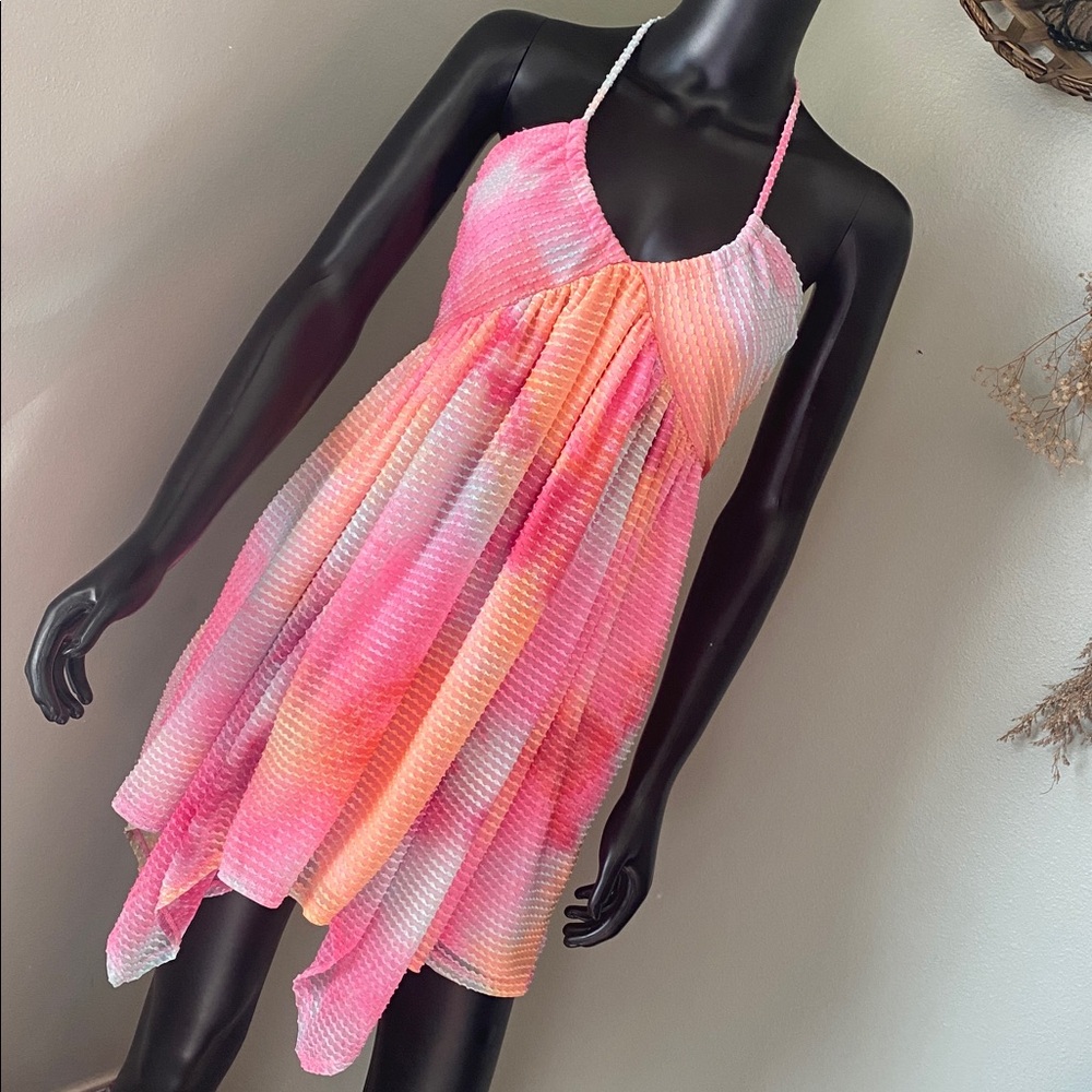 wild fable Pink & Peach Ombre Halter Textured Mini Dress